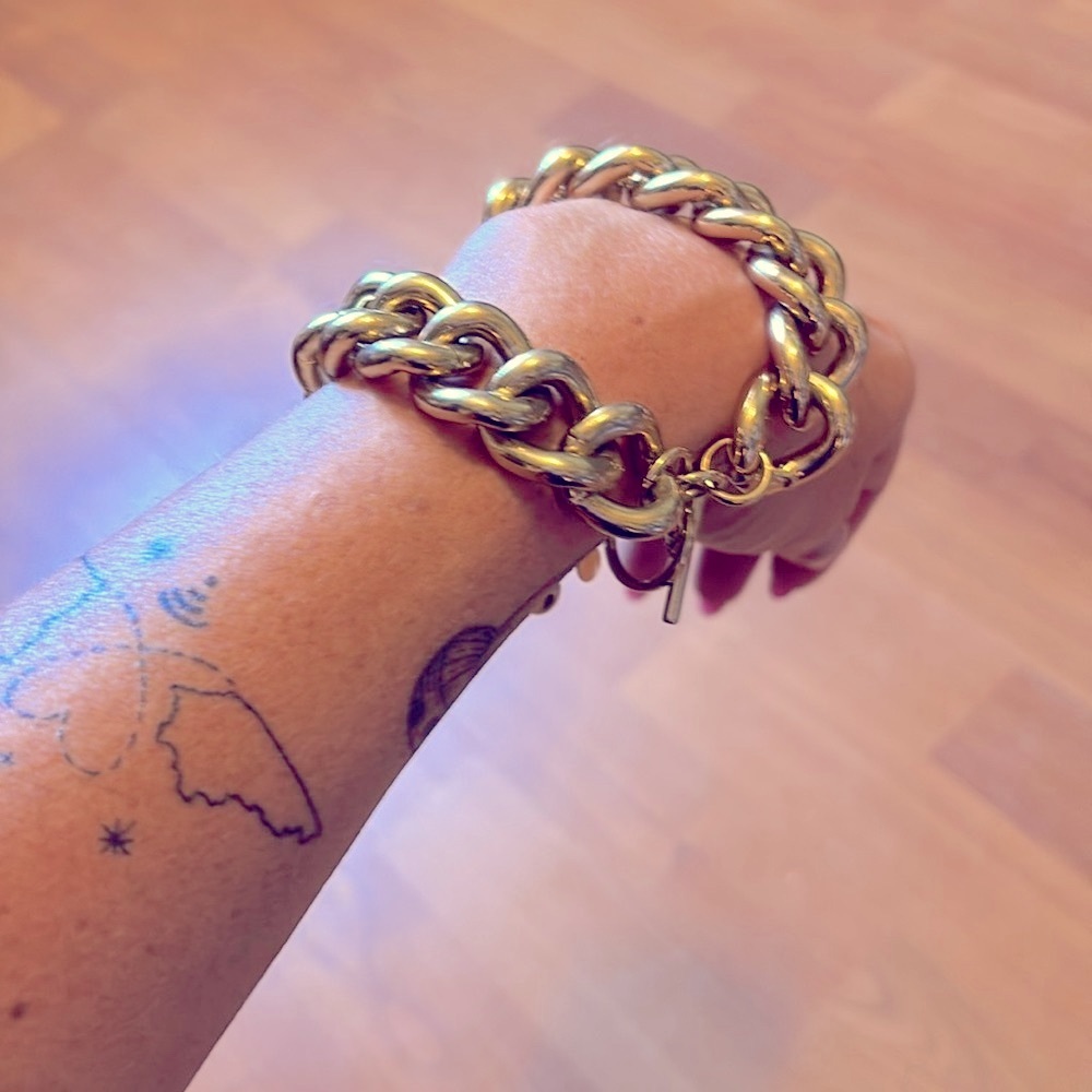 Express | Gold Double Linked Gaudy Bracelet | Hook Up Jewelry Accessory | Fancy